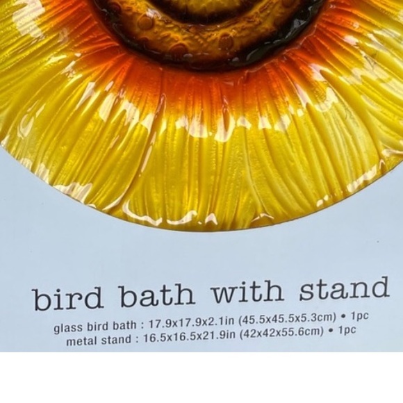 NIB 17” Bird Bath & Stand Large Orange & Yellow Sunflower - Picture 6 of 6